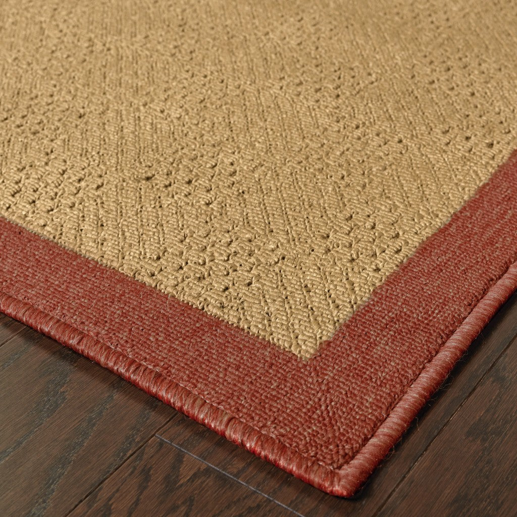 HomeRoots 2' x 8' Beige and Red Plain Indoor Outdoor Runner Rug