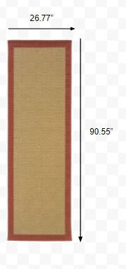 HomeRoots 2' x 8' Beige and Red Plain Indoor Outdoor Runner Rug
