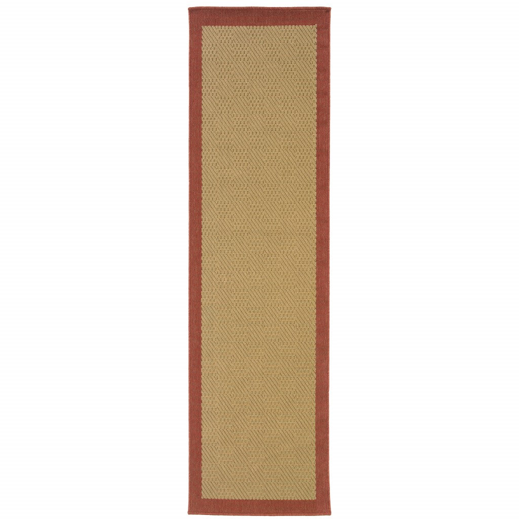 HomeRoots 2' x 8' Beige and Red Plain Indoor Outdoor Runner Rug