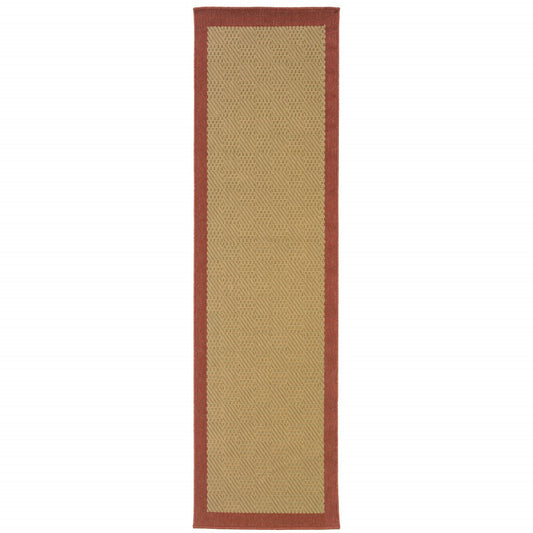 HomeRoots 2' x 8' Beige and Red Plain Indoor Outdoor Runner Rug