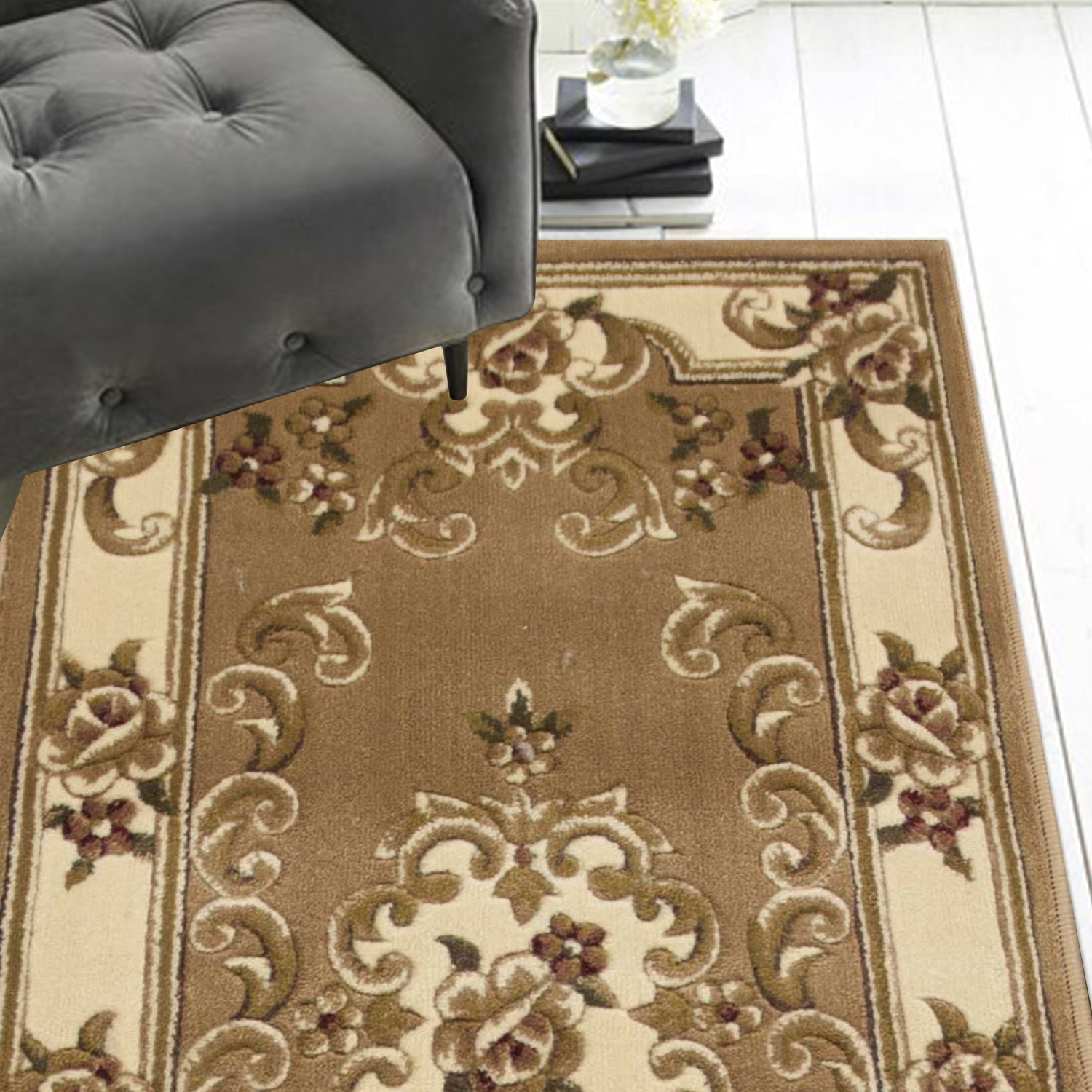 HomeRoots 2' x 8' Beige or Ivory Medallion Runner Rug