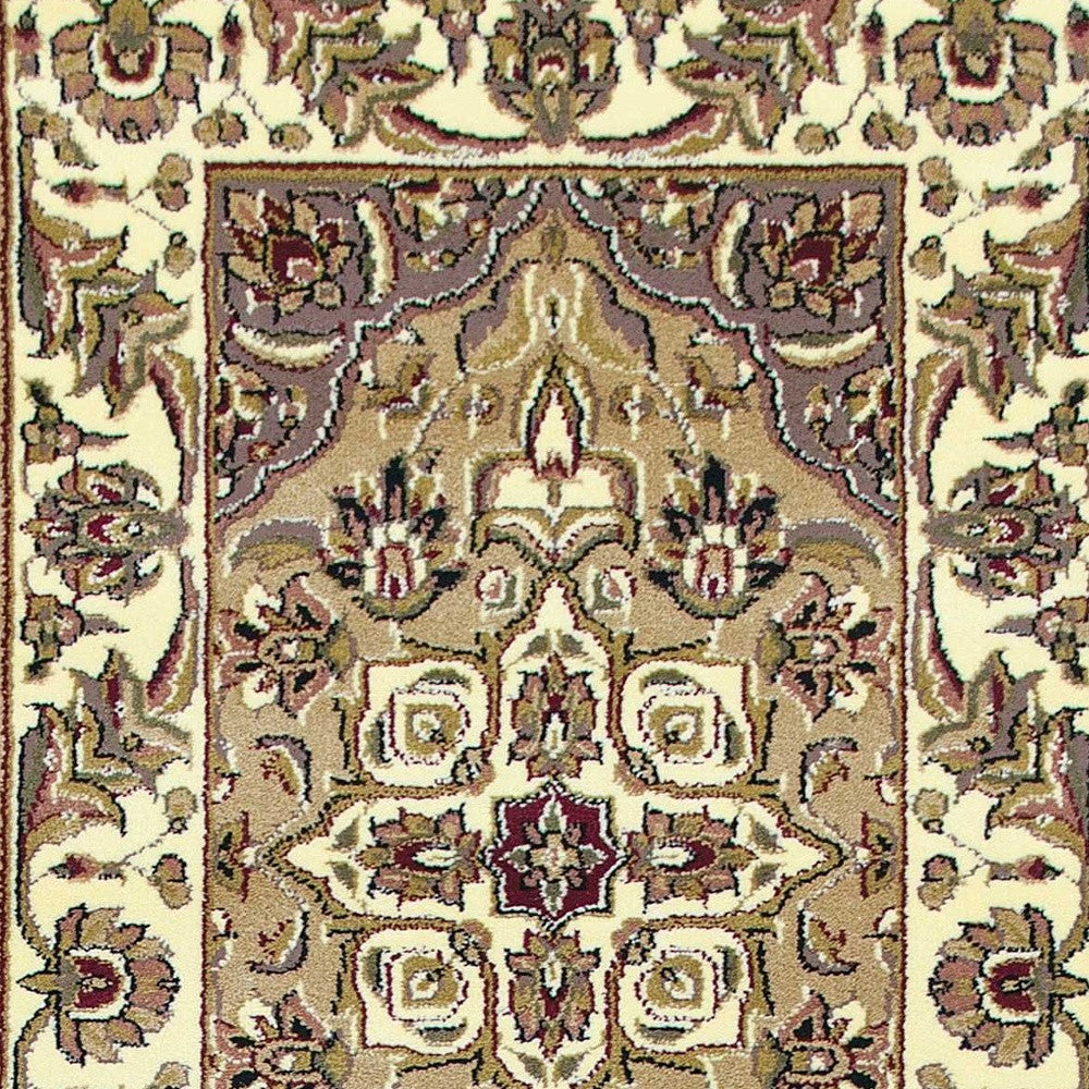 HomeRoots 2' x 8' Beige or Ivory Medallion Runner Rug