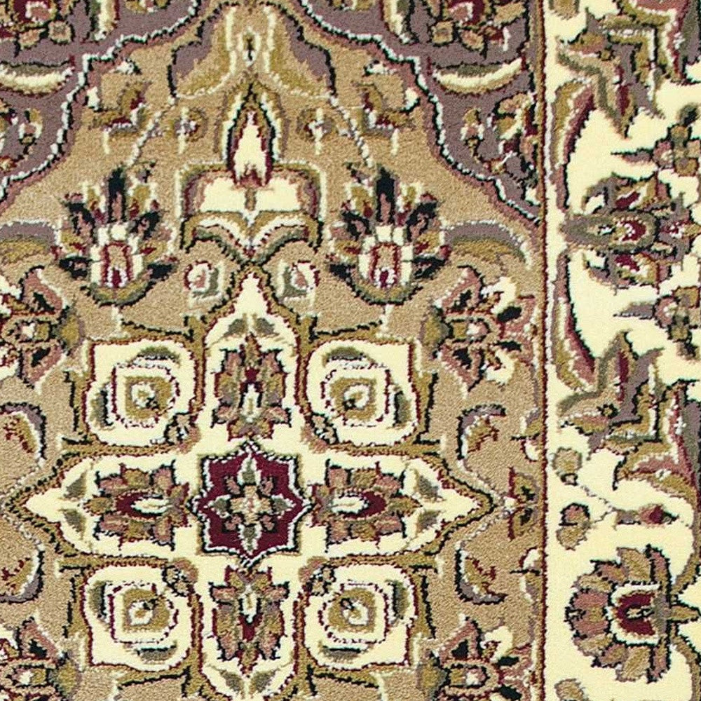 HomeRoots 2' x 8' Beige or Ivory Medallion Runner Rug