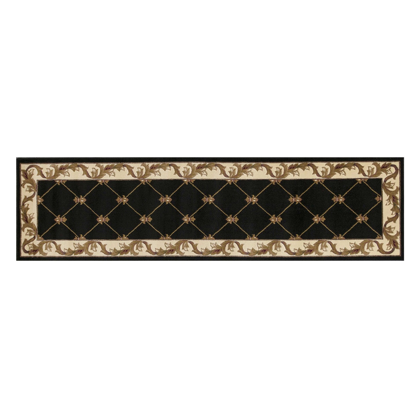 HomeRoots 2' x 8' Black Fleur de Lis Runner Rug