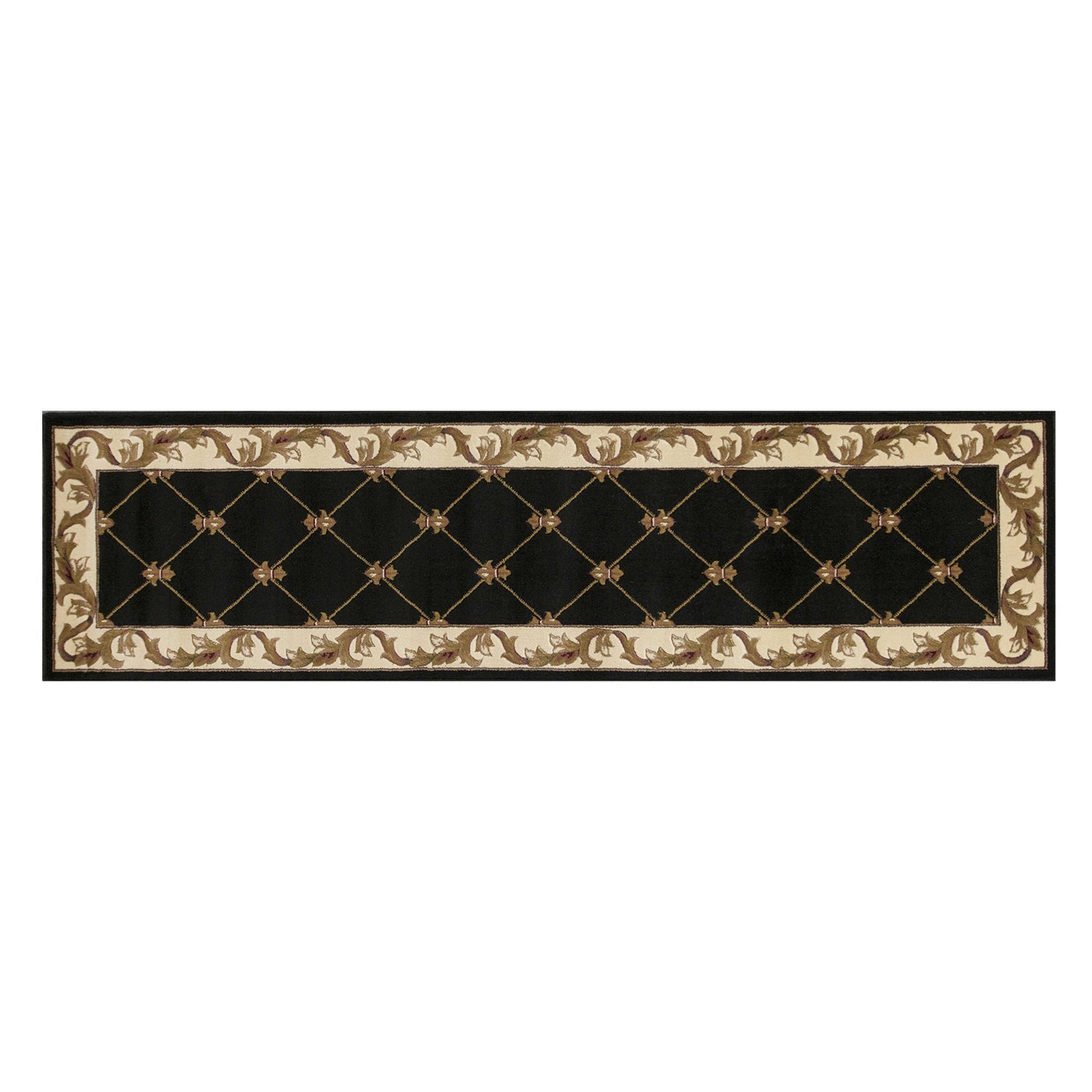HomeRoots 2' x 8' Black Fleur de Lis Runner Rug