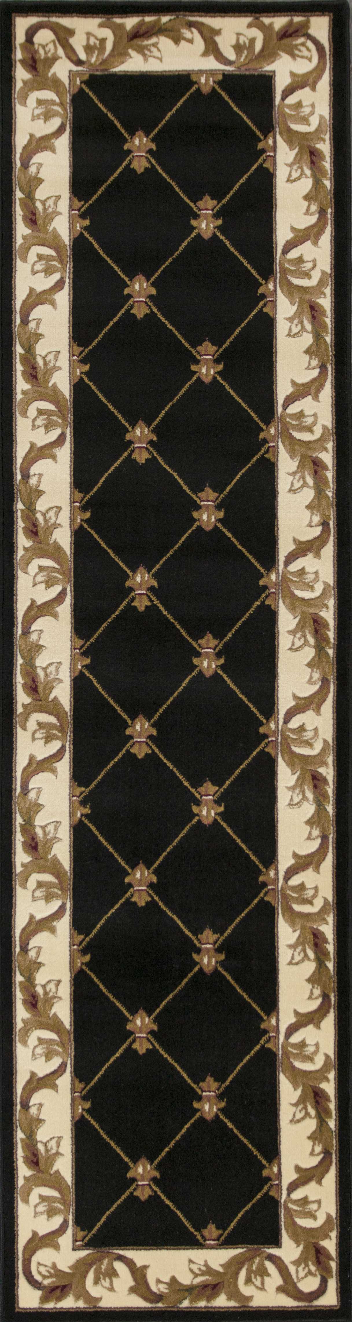 HomeRoots 2' x 8' Black Fleur de Lis Runner Rug