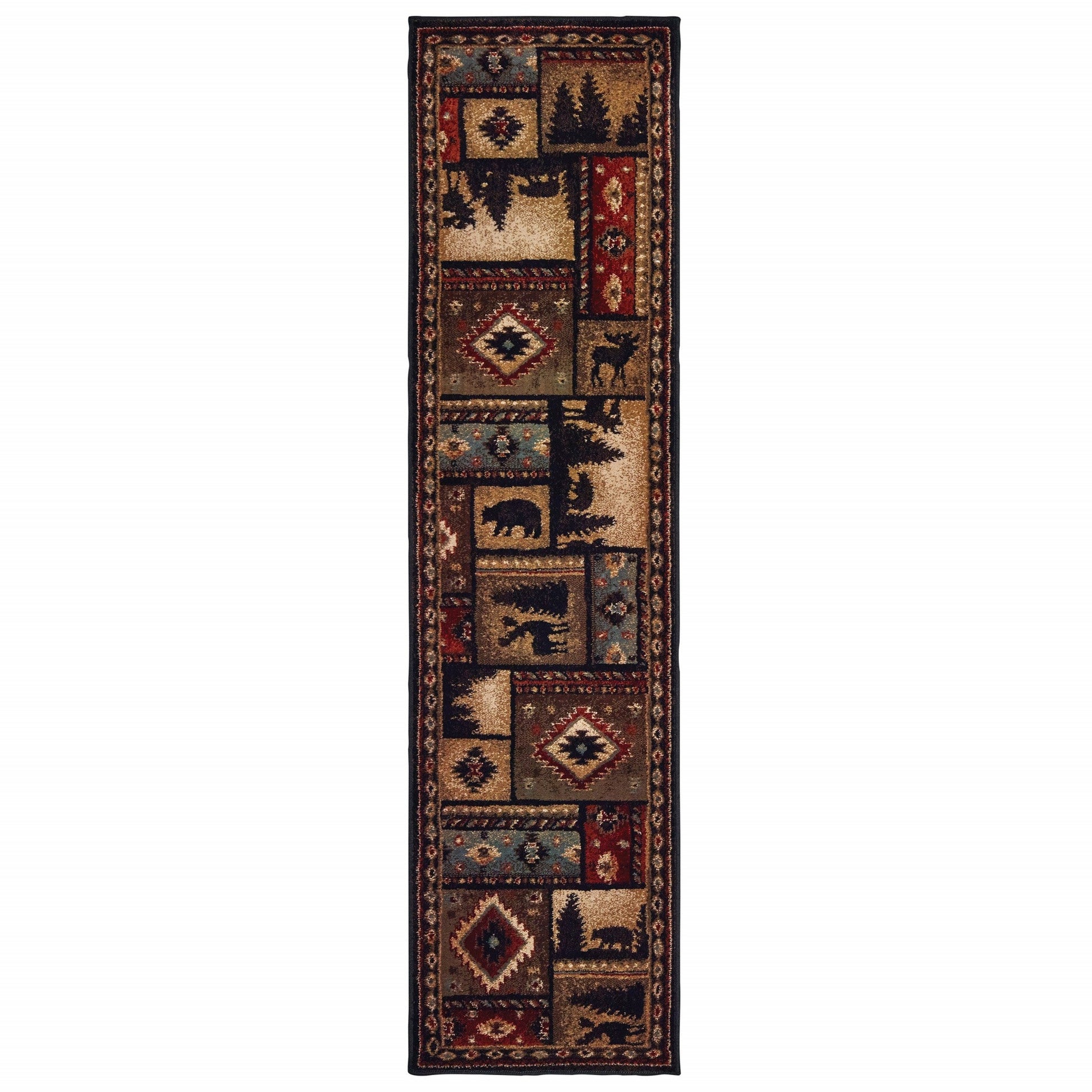 HomeRoots 2' x 8' Black and Brown Nature Lodge Runner Rug