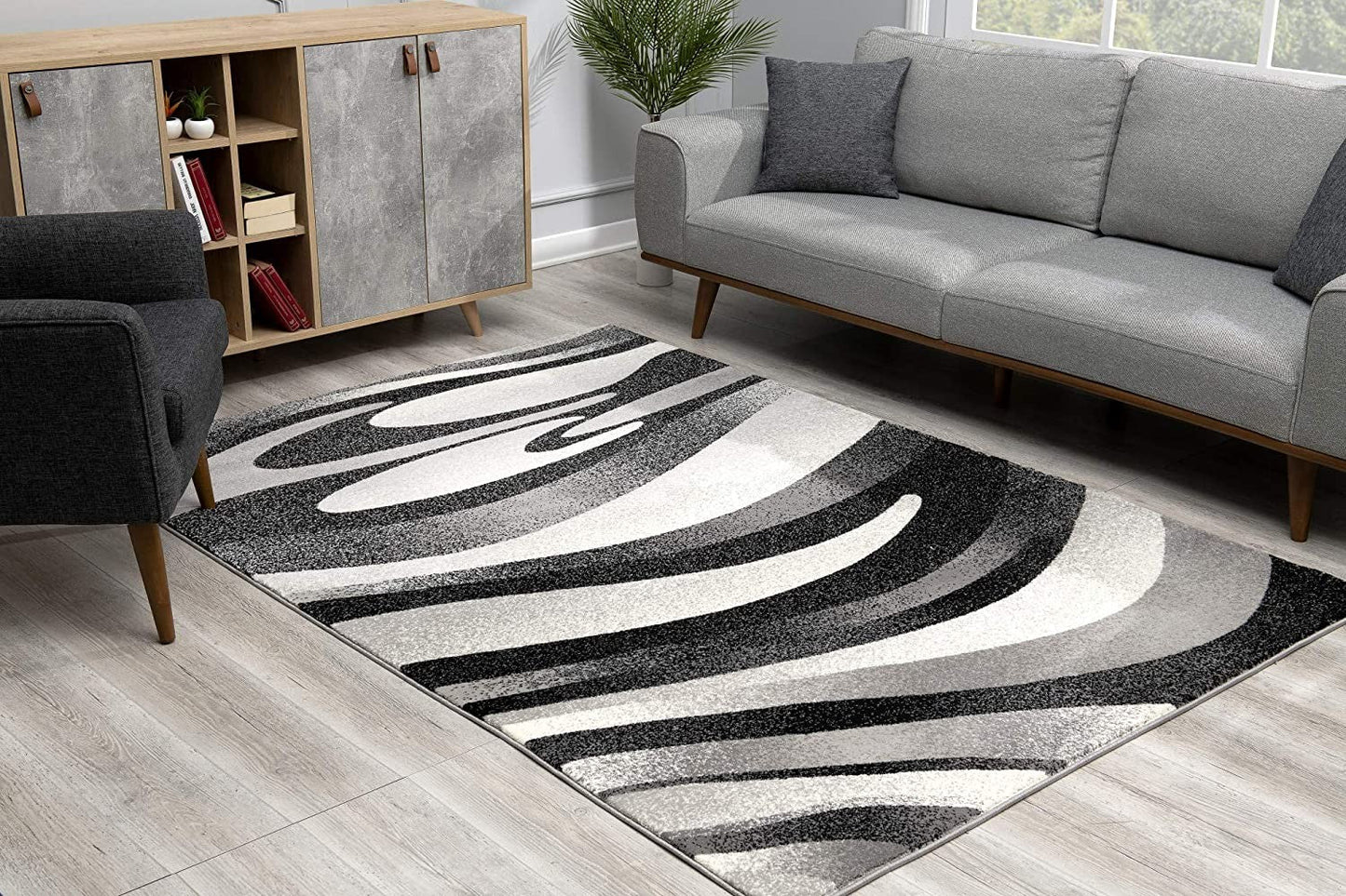 HomeRoots 2' x 8' Black and Gray Abstract Marble Runner Rug