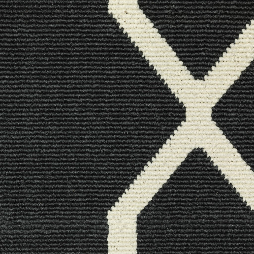 HomeRoots 2' x 8' Black and Ivory Trellis Indoor Outdoor Runner Rug