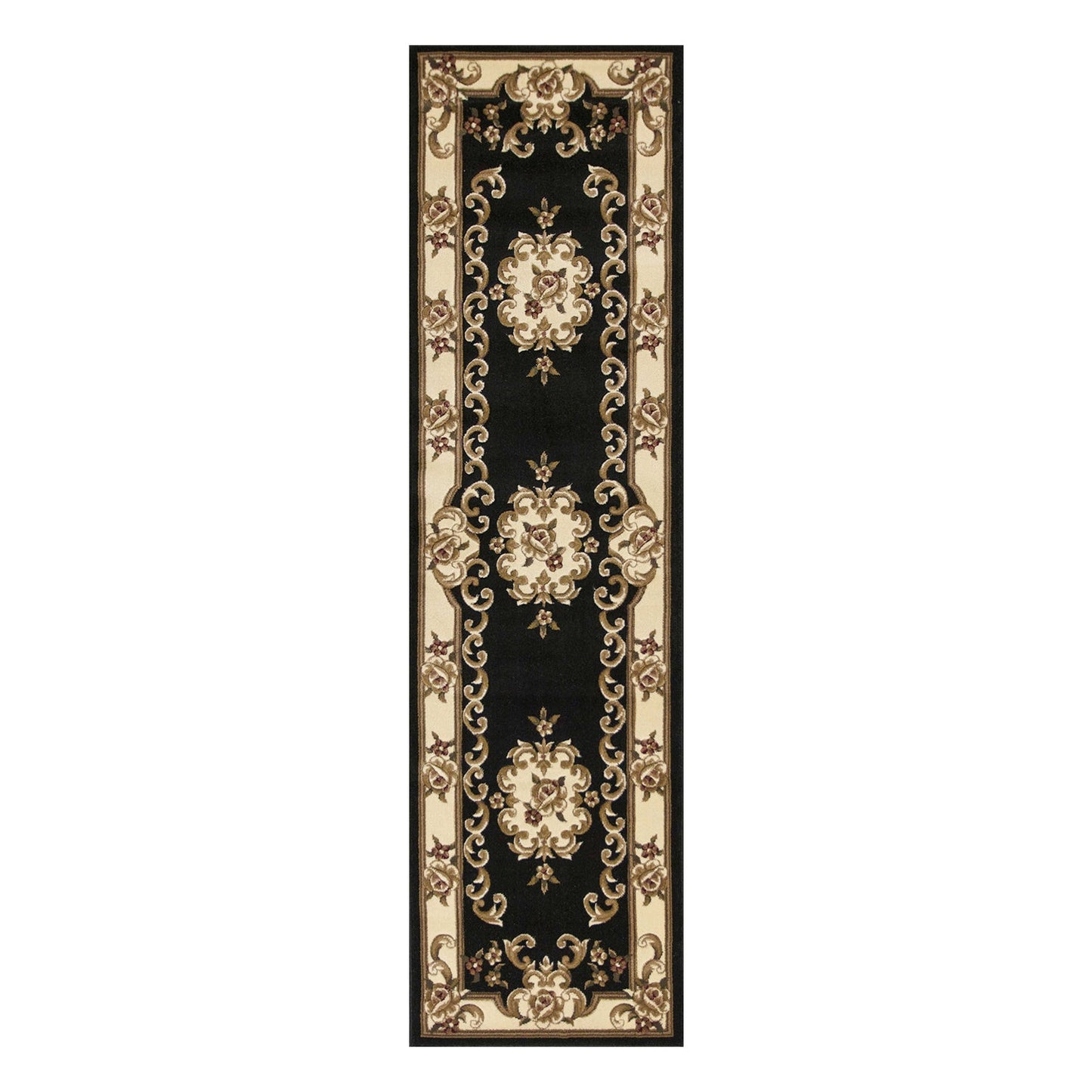 HomeRoots 2' x 8' Black or Ivory Medallion Runner Rug