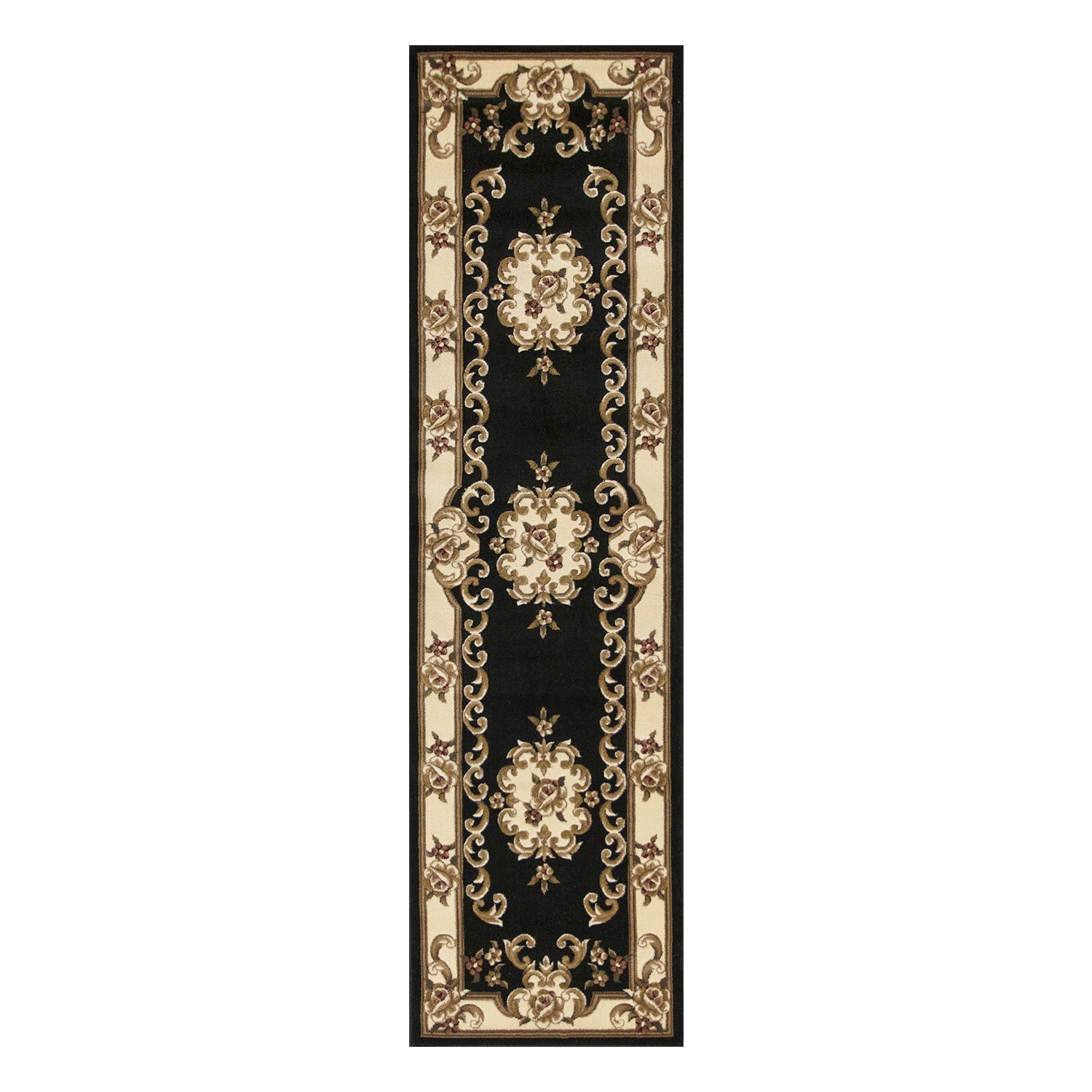 HomeRoots 2' x 8' Black or Ivory Medallion Runner Rug