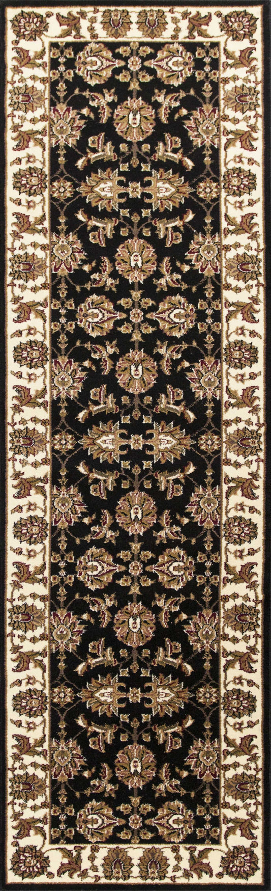 HomeRoots 2' x 8' Black or Ivory Traditional Bordered Rug