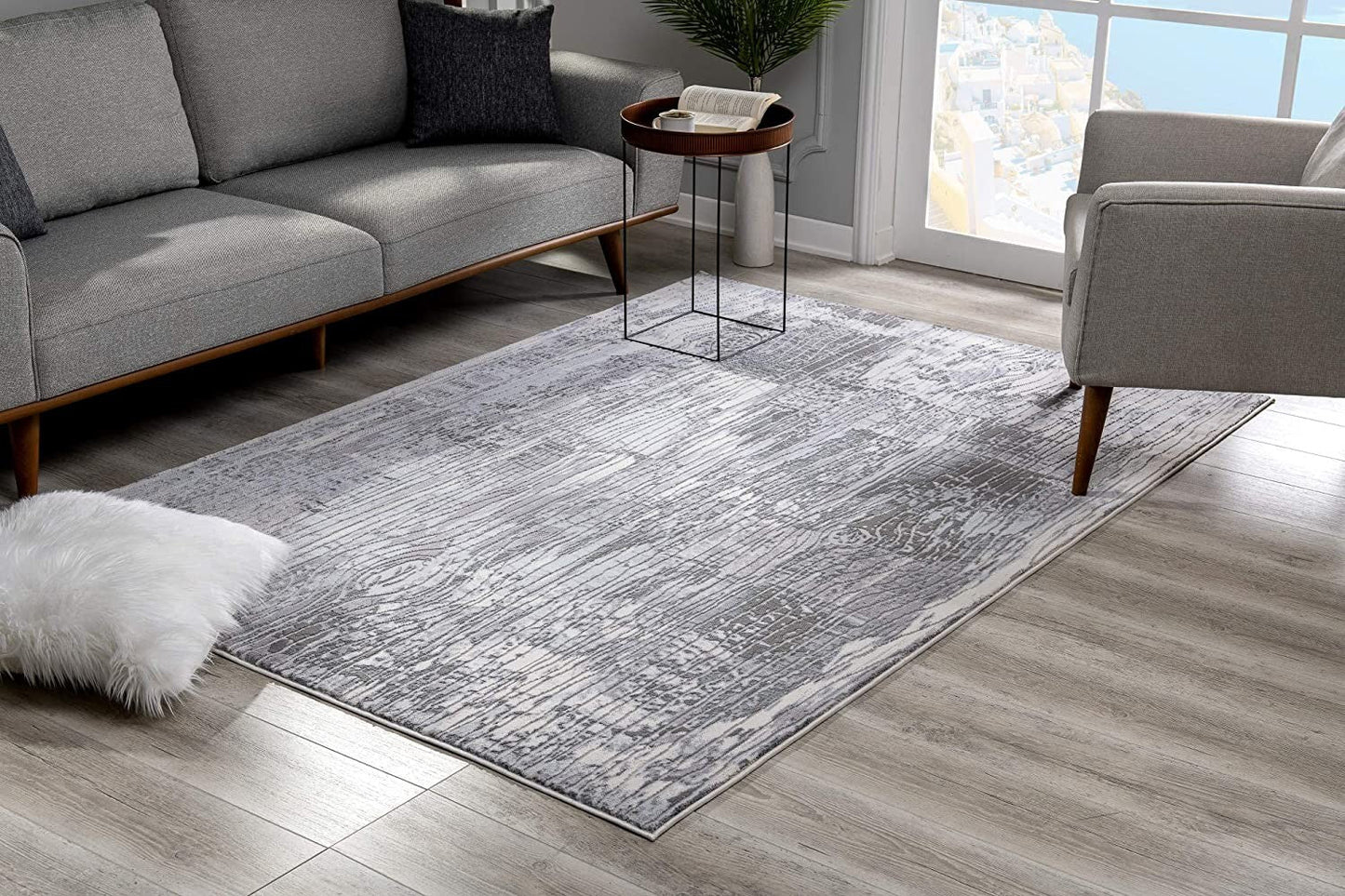 HomeRoots 2' x 8' Blue Abstract Strokes Runner Rug