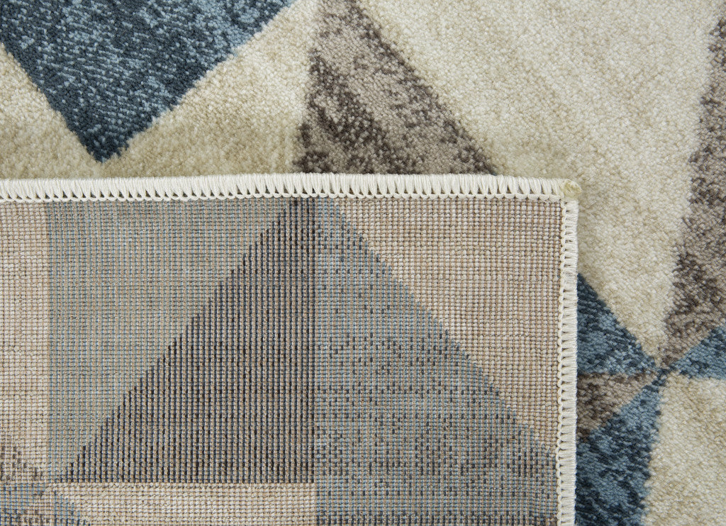 HomeRoots 2' x 8' Blue Beige Nested Diamonds Modern Runner Rug