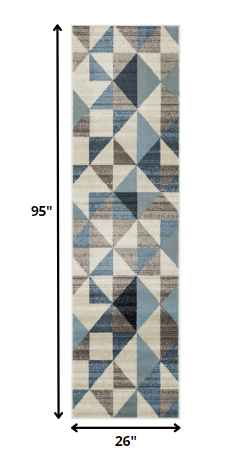HomeRoots 2' x 8' Blue Beige Nested Diamonds Modern Runner Rug
