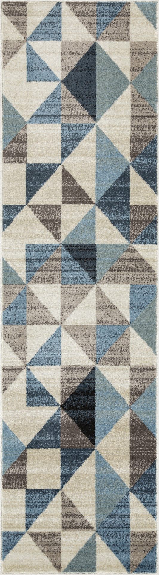HomeRoots 2' x 8' Blue Beige Nested Diamonds Modern Runner Rug