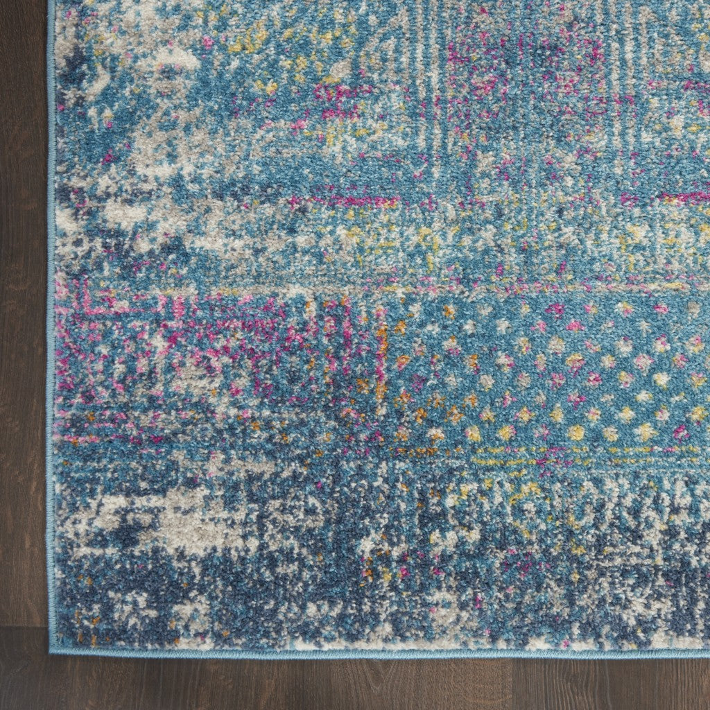 HomeRoots 2' x 8' Blue Distressed Medallion Runner Rug