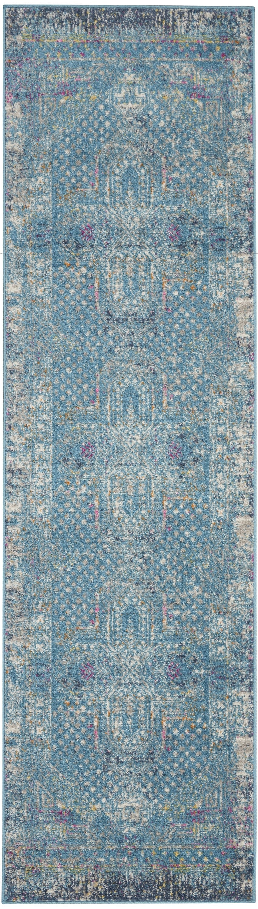 HomeRoots 2' x 8' Blue Distressed Medallion Runner Rug
