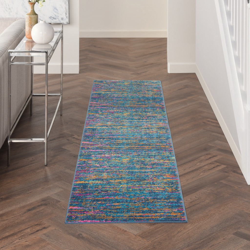 HomeRoots 2' x 8' Blue Distressed Striations Runner Rug