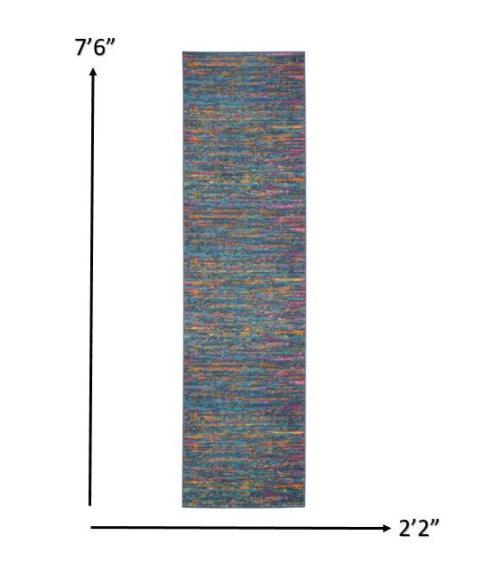 HomeRoots 2' x 8' Blue Distressed Striations Runner Rug