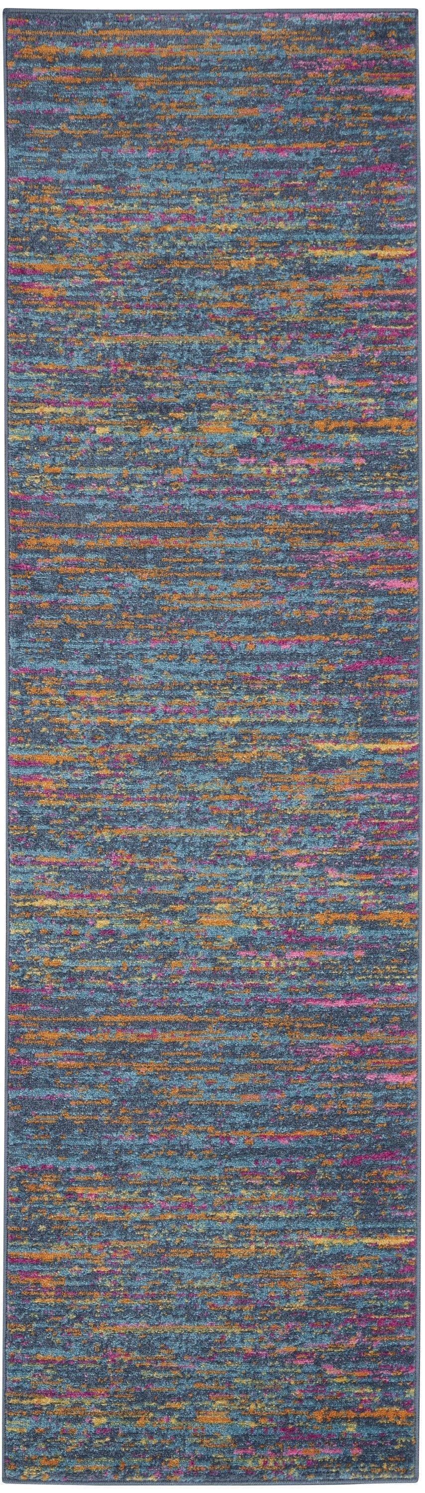 HomeRoots 2' x 8' Blue Distressed Striations Runner Rug