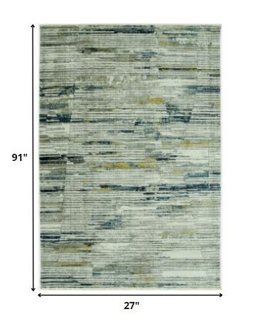 HomeRoots 2' x 8' Blue Ivory Abstract Striped Runner Rug