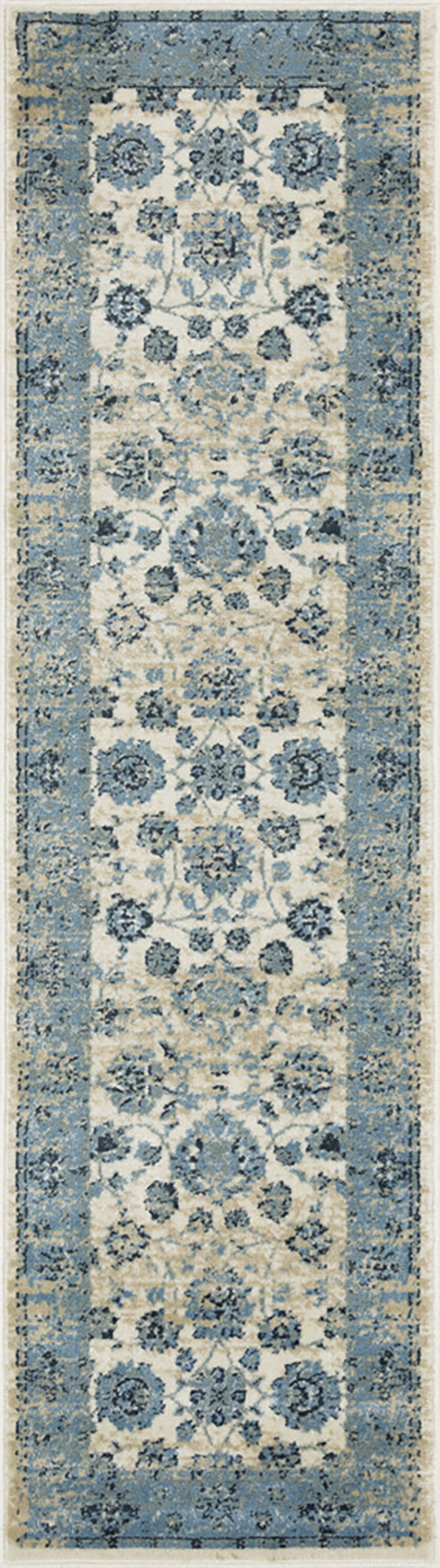 HomeRoots 2' x 8' Blue Ivory Distressed Oriental Runner Rug