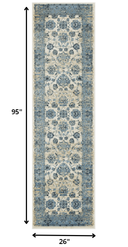 HomeRoots 2' x 8' Blue Ivory Distressed Oriental Runner Rug