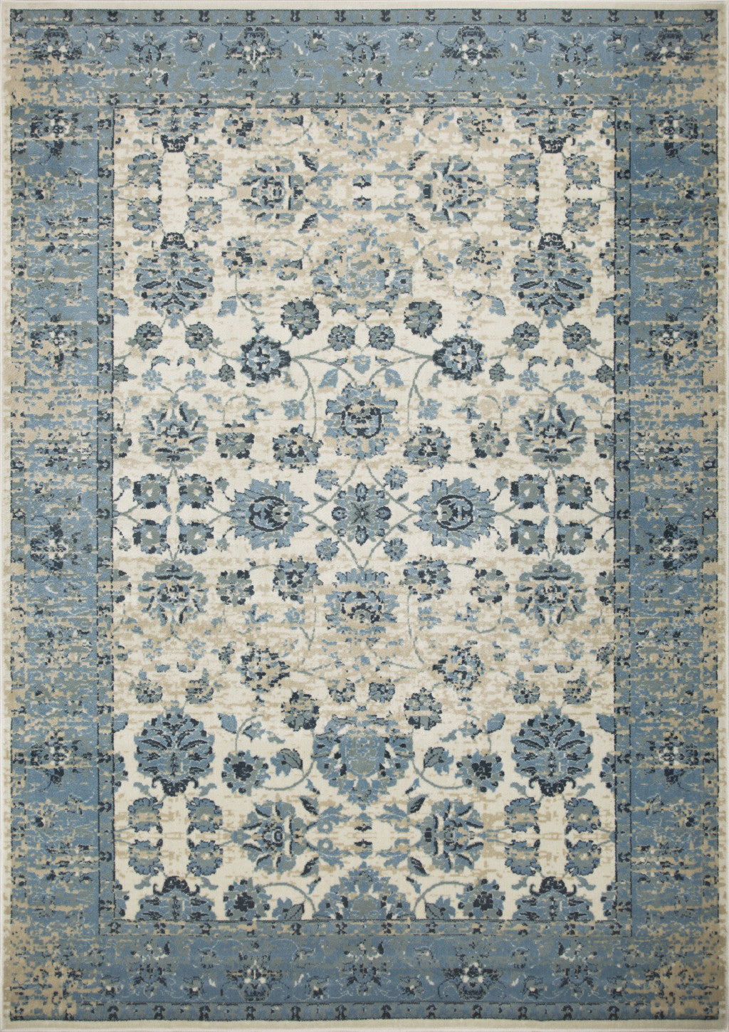 HomeRoots 2' x 8' Blue Ivory Distressed Oriental Runner Rug