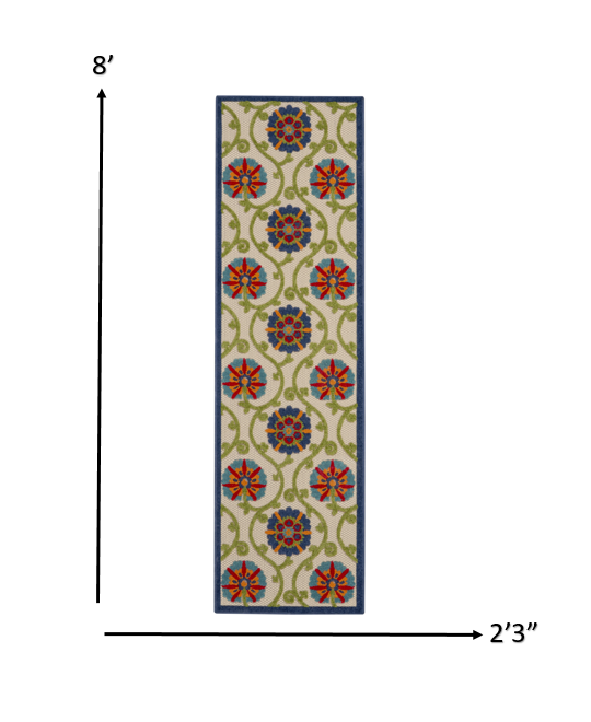 HomeRoots 2' x 8' Blue Vines Indoor Outdoor Runner Rug