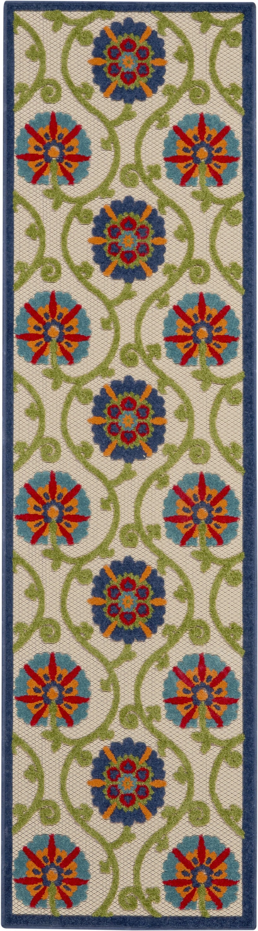 HomeRoots 2' x 8' Blue Vines Indoor Outdoor Runner Rug