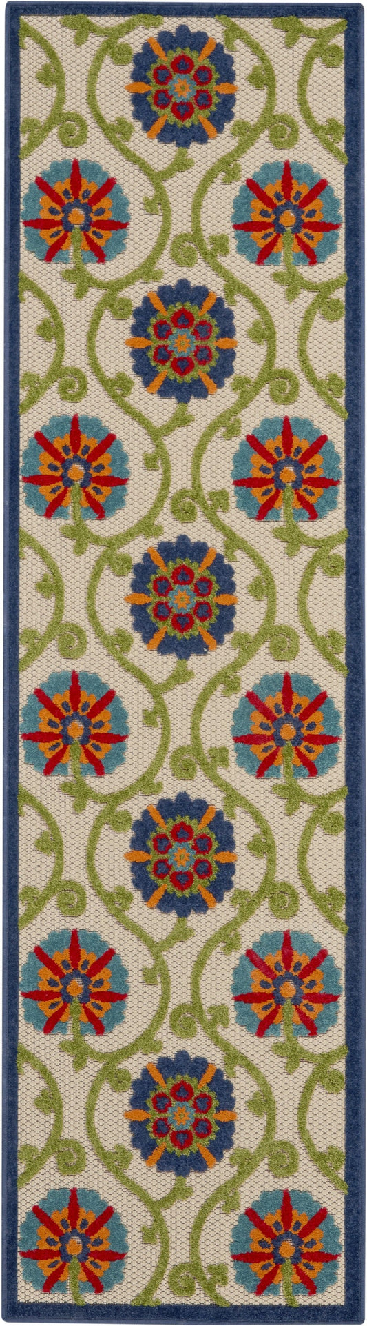 HomeRoots 2' x 8' Blue Vines Indoor Outdoor Runner Rug