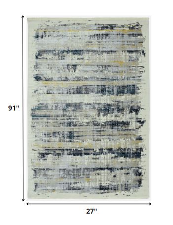 HomeRoots 2' x 8' Blue White Distressed Traditional Runner Rug