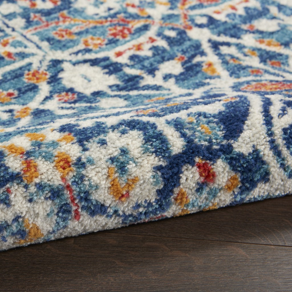 HomeRoots 2’ x 8’ Blue White Multi Medallion Runner Rug