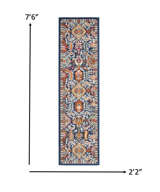 HomeRoots 2' x 8' Blue and Gold Intricate Runner Rug