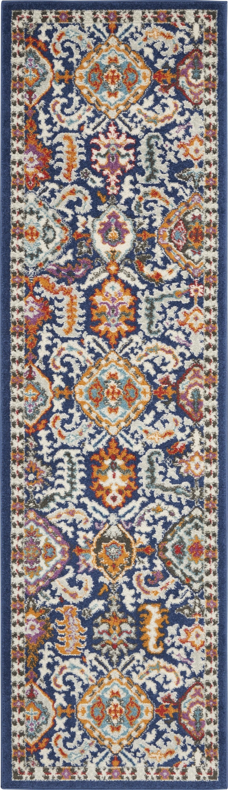 HomeRoots 2' x 8' Blue and Gold Intricate Runner Rug