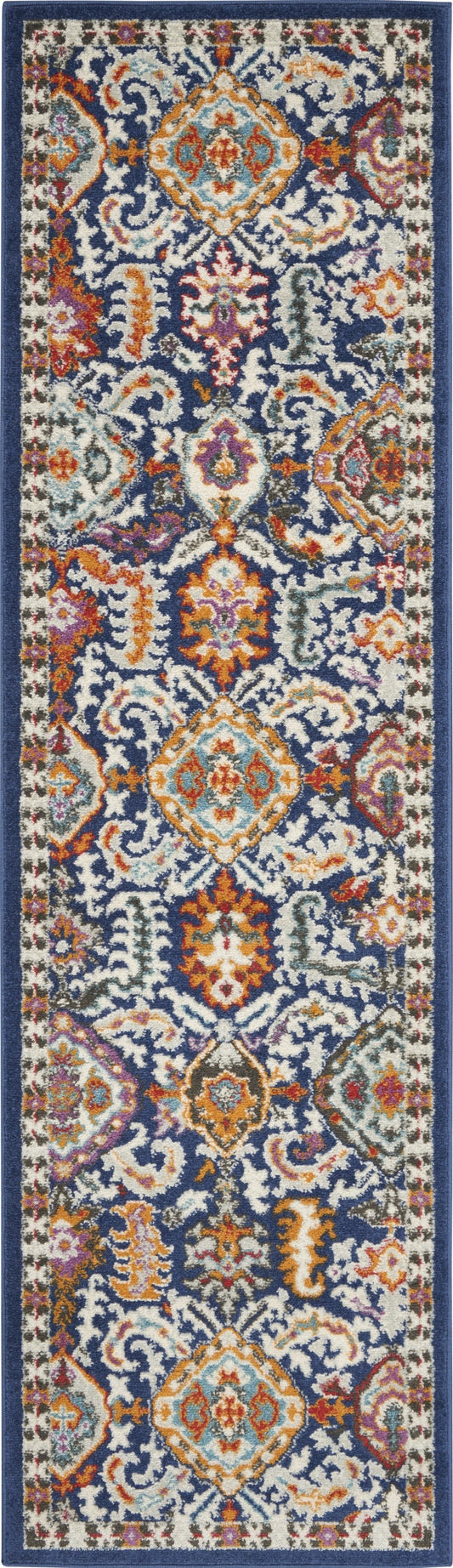 HomeRoots 2' x 8' Blue and Gold Intricate Runner Rug