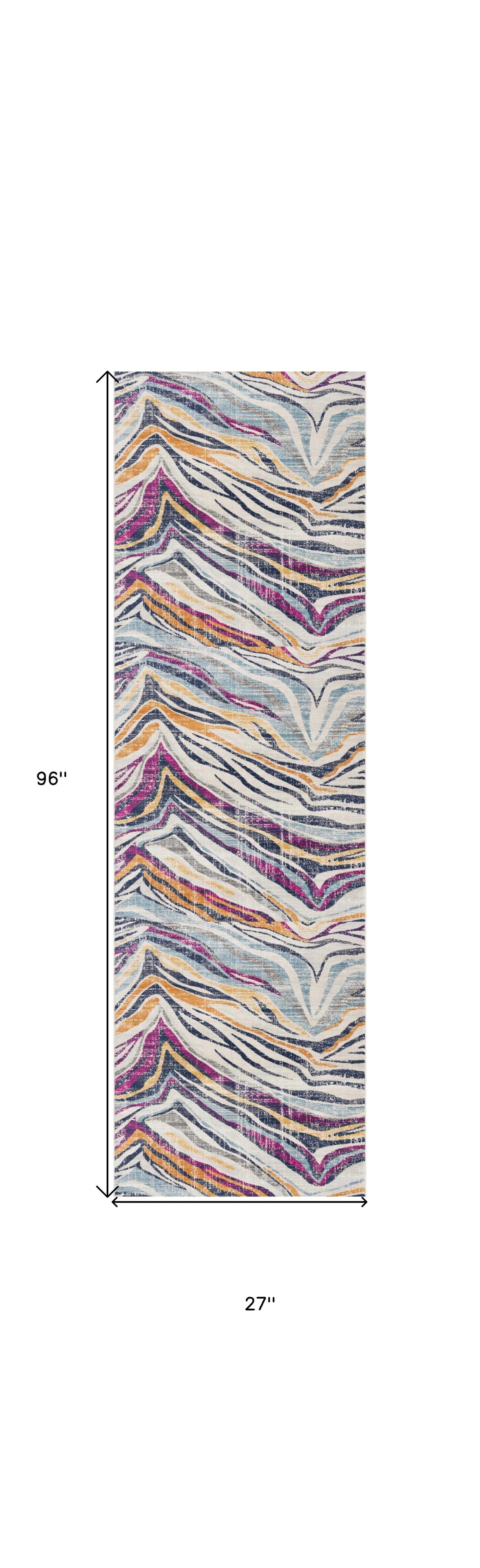 HomeRoots 2' x 8' Blue and Gold Zebra Pattern Runner Rug