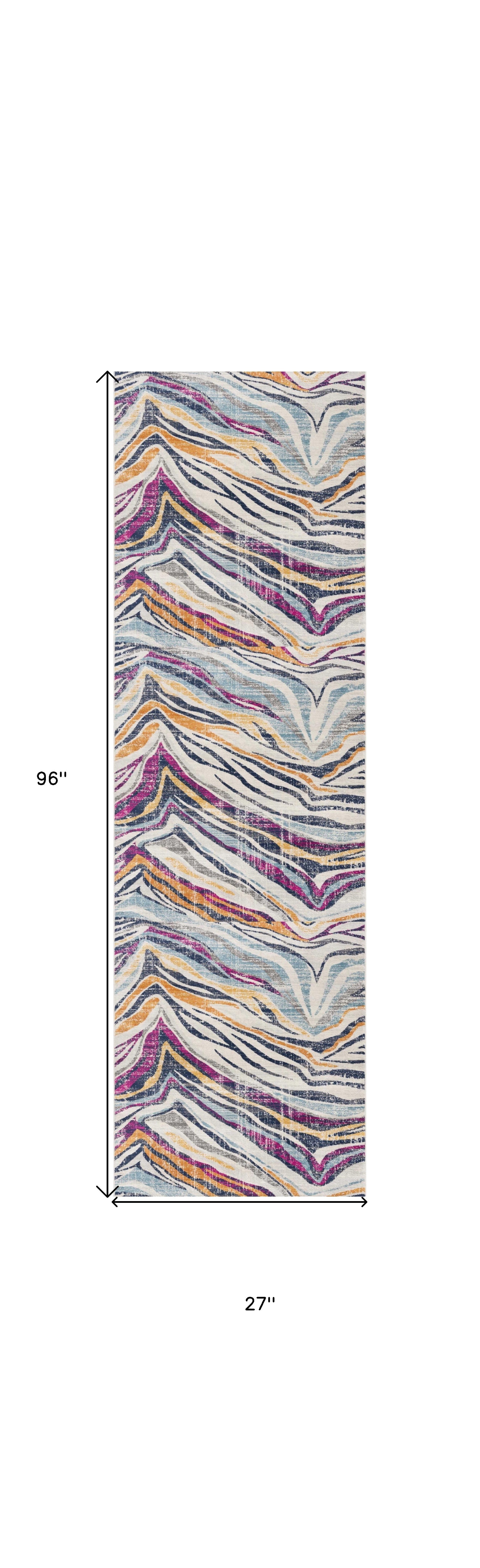 HomeRoots 2' x 8' Blue and Gold Zebra Pattern Runner Rug