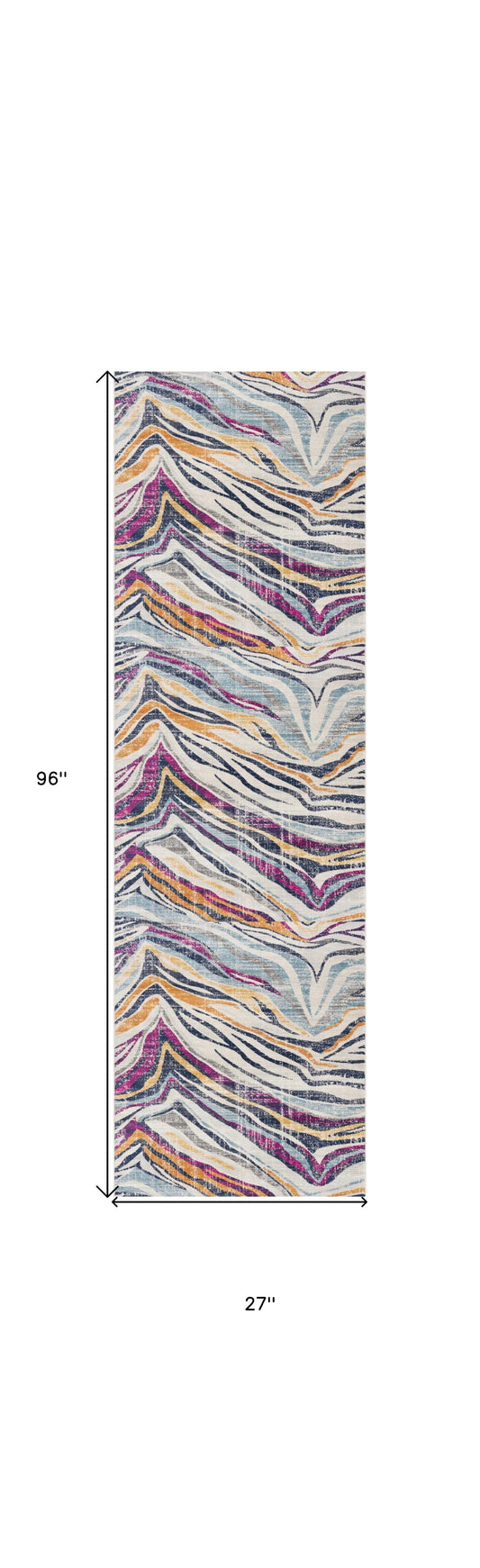 HomeRoots 2' x 8' Blue and Gold Zebra Pattern Runner Rug
