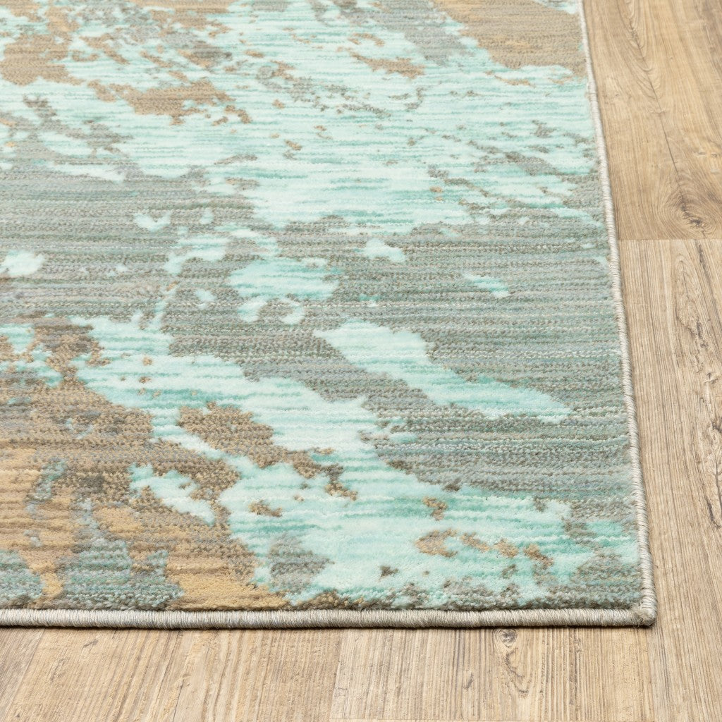 HomeRoots 2' x 8' Blue and Gray Abstract Impasto Runner Rug