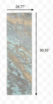 HomeRoots 2' x 8' Blue and Gray Abstract Impasto Runner Rug