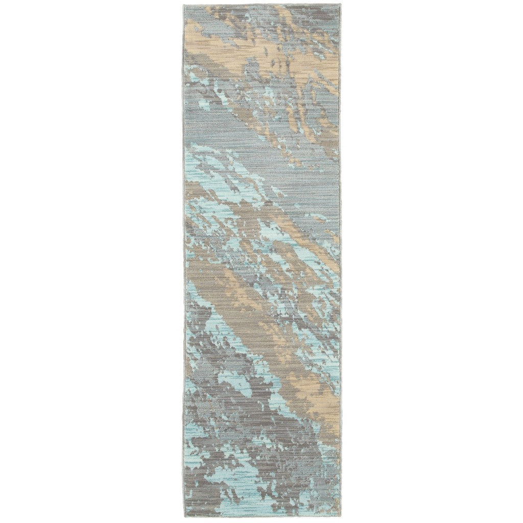 HomeRoots 2' x 8' Blue and Gray Abstract Impasto Runner Rug