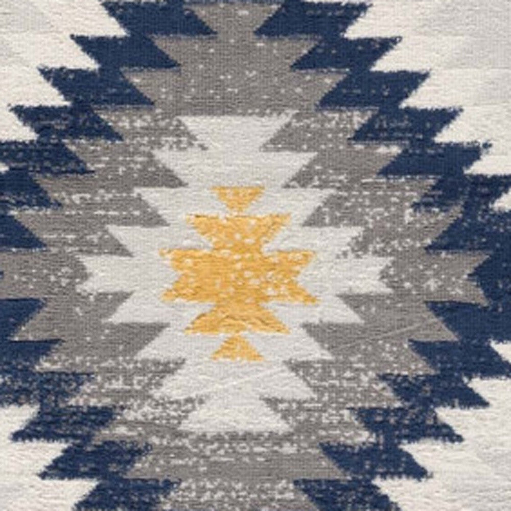 HomeRoots 2' x 8' Blue and Gray Kilim Pattern Runner Rug