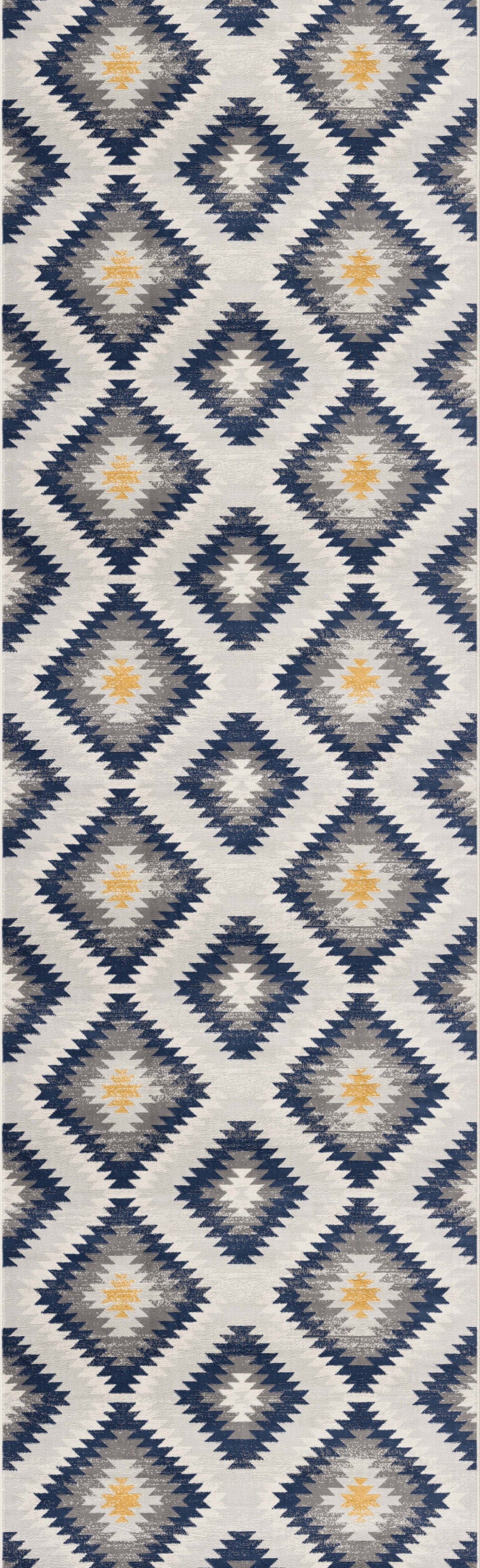 HomeRoots 2' x 8' Blue and Gray Kilim Pattern Runner Rug