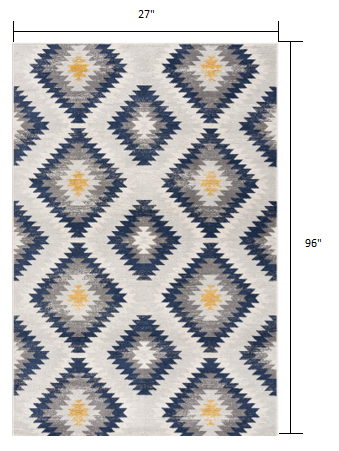 HomeRoots 2' x 8' Blue and Gray Kilim Pattern Runner Rug