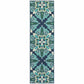 HomeRoots 2’ x 8’ Blue and Green Floral Indoor Outdoor Runner Rug