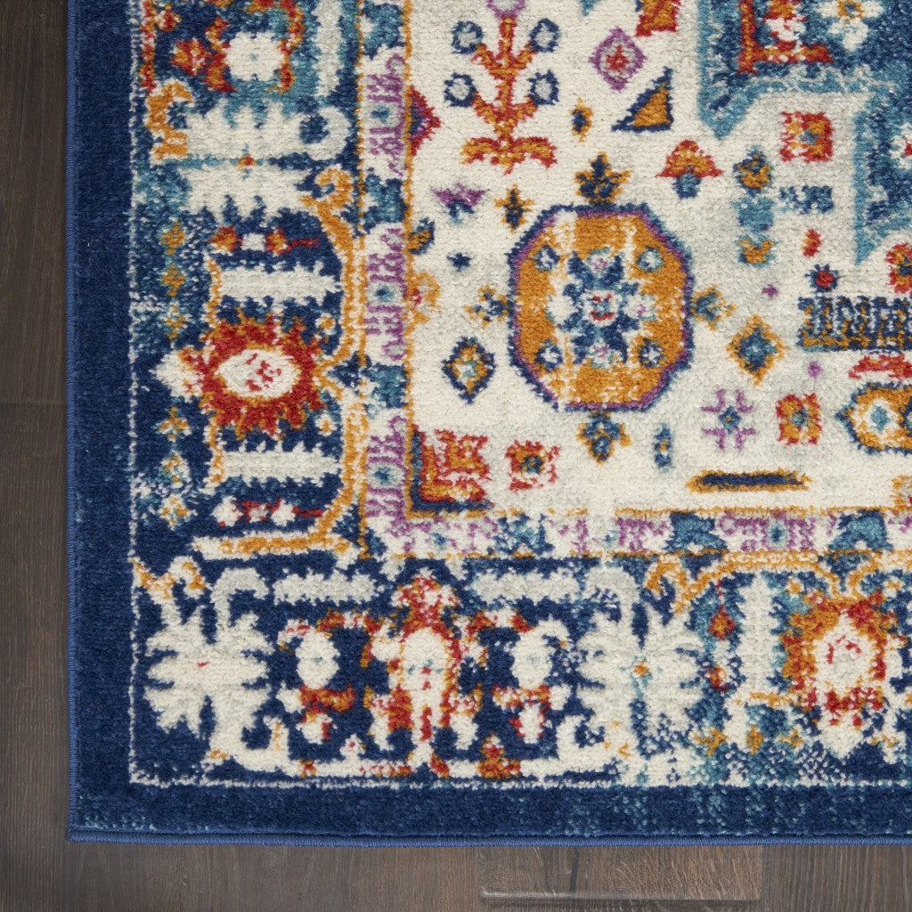 HomeRoots 2’ x 8’ Blue and Ivory Medallion Runner Rug