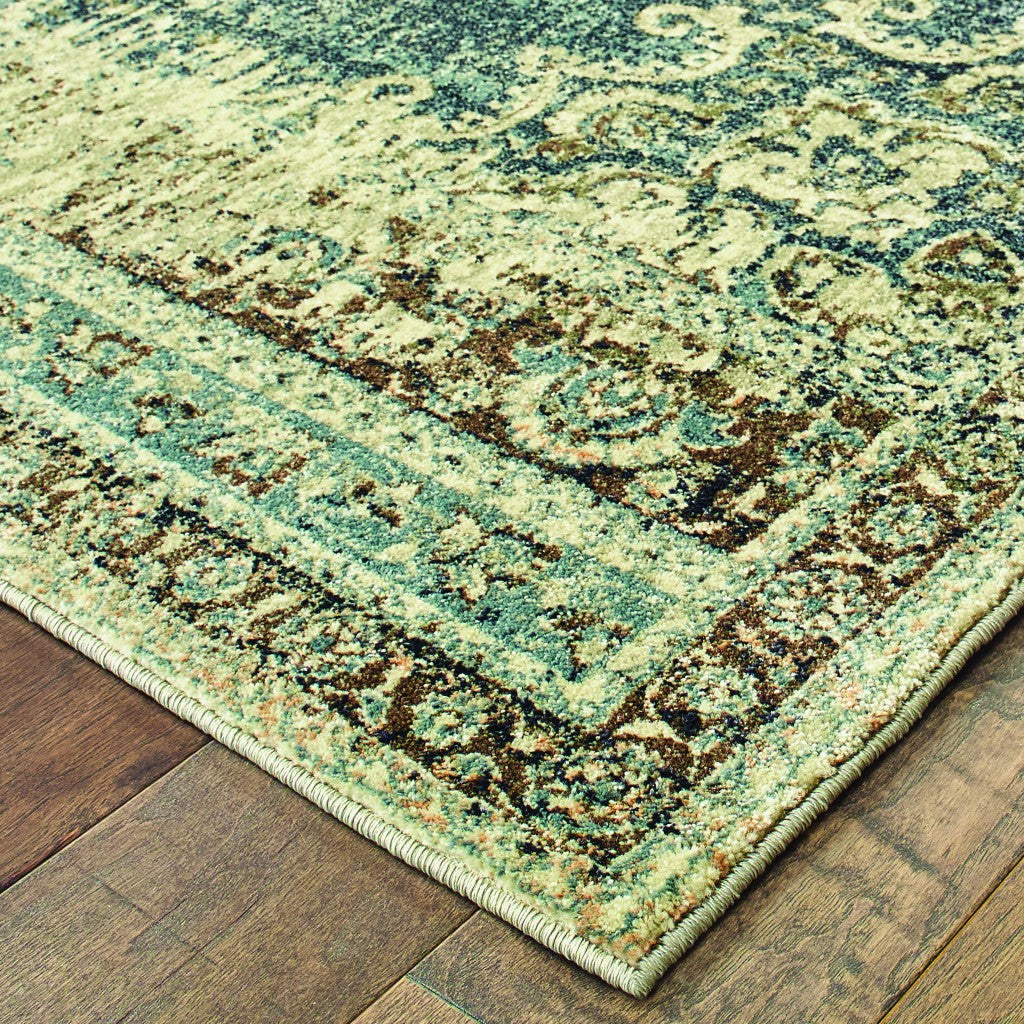 HomeRoots 2' x 8' Blue and Ivory Medallion Runner Rug