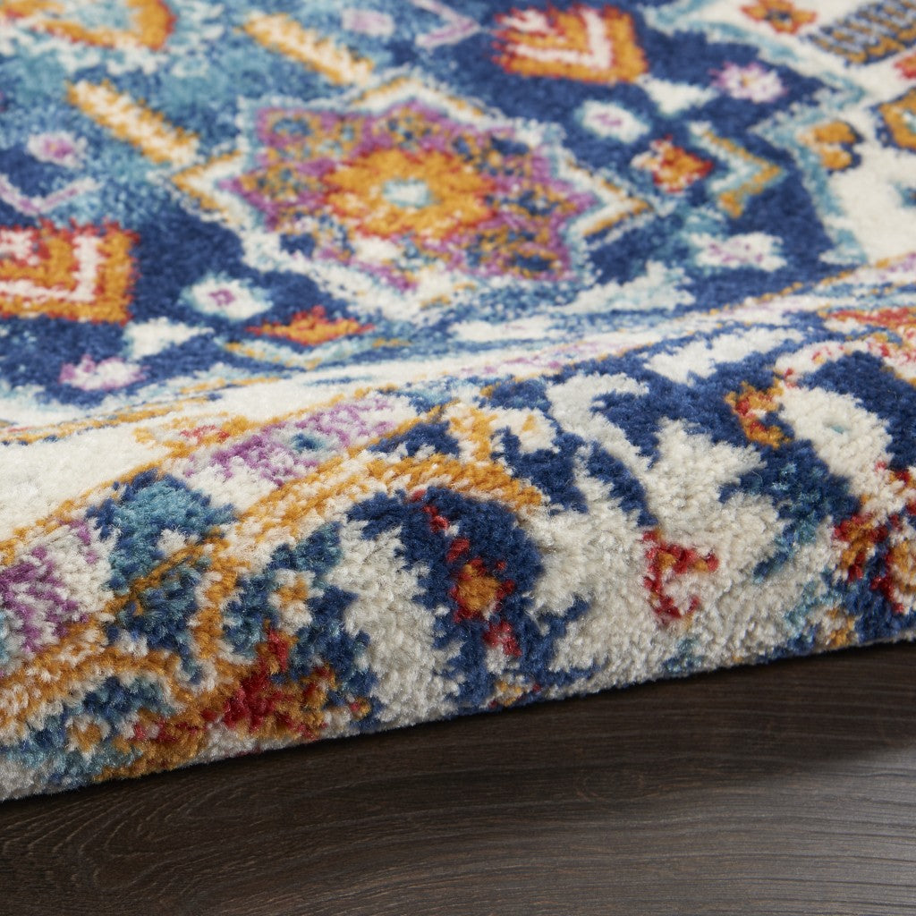 HomeRoots 2’ x 8’ Blue and Ivory Medallion Runner Rug